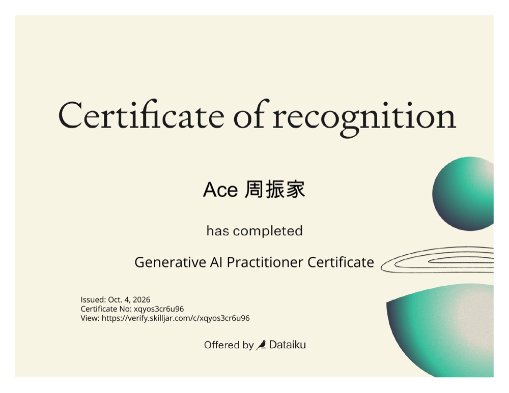 Dataiku 生成式 AI 實務證書